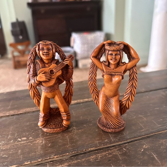 VTG SET VINTAGE COCO JOE'S  HAPA WOOD HAWAIIAN HULA GIRL UKULELE MAN FIGURINES - Picture 1 of 15